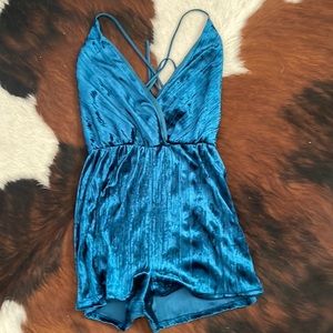 Blue blush Teal Velvet Romper